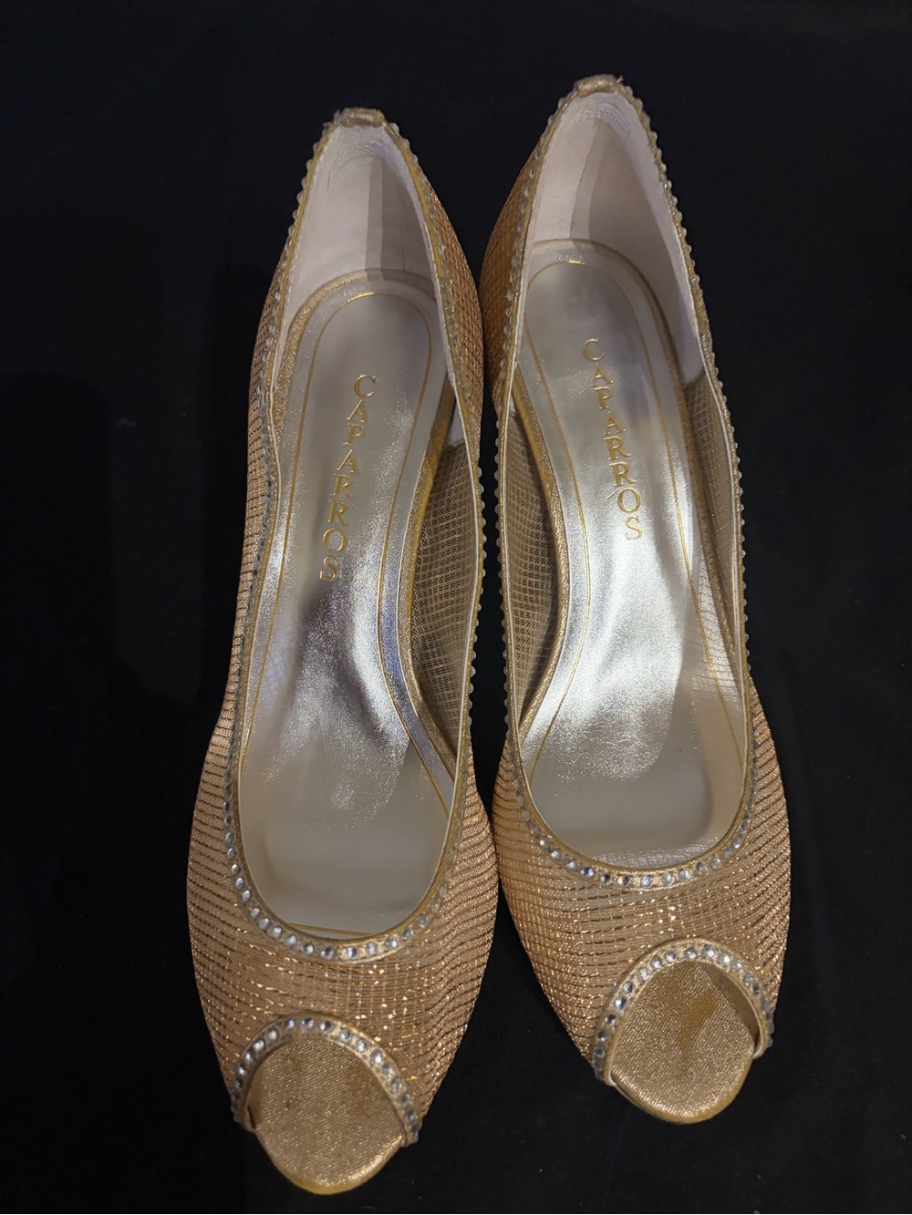 Caparros Gold Rhinestone Peep Toe Heels Size 10B